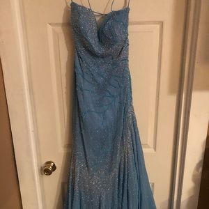 Blue beaded prom dress
